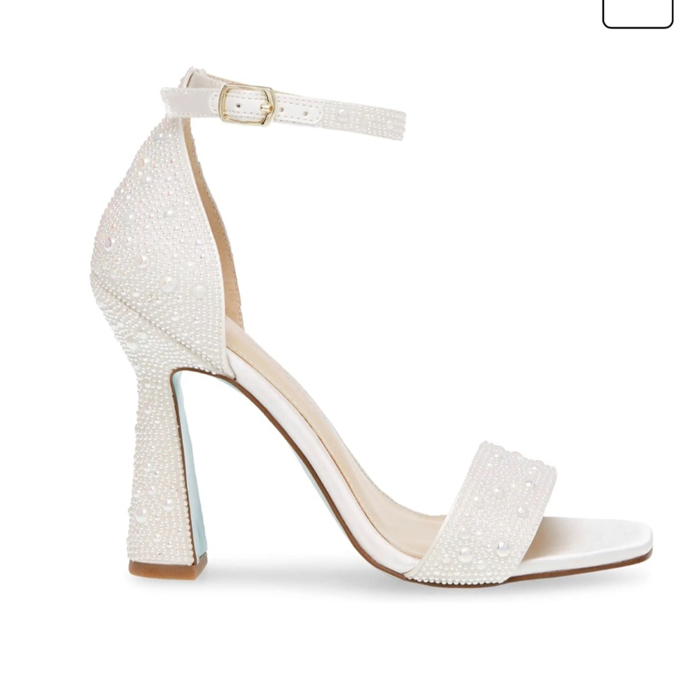 Betsey Johnson Pearl-Embellished Ivory Block Heel Sandals - Picture 4 of 6